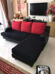 leather sofa family sized black red