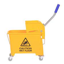 yellow plastic steel janitor mop bucket