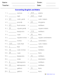 English Metric Conversion Quiz Worksheets Measurement