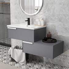 32 60 Modern Extendable Floating Bathroom Vanity Set Wall Mounted Vanity In Gray