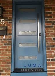 blue steel door with multi lite privacy