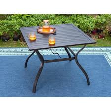 Phi Villa Black Slat Square Metal Patio Outdoor Dining Table With 1 57 Umbrella Hole E02gf0703 060 01