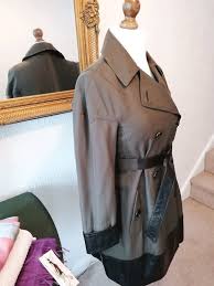 Brown Leather Trim Trench Coat Made