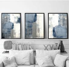 Blue Navy Grey Abstract Wall Artset Of