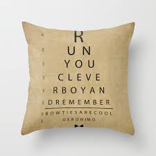 Run You Clever Boy Doctor Who Inspired Vintage Eye Chart Throw Pillow