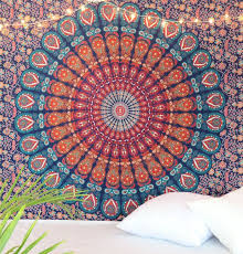 Orange Twin Bed Sheet Mandala Cotton