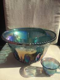 Carnival Glass Punch Bowl And Cups