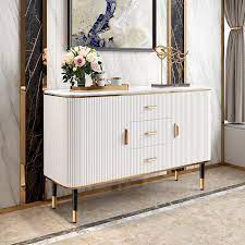 $599 verified market price $919.00 47 White Sideboard Doors Drawers Shelves Faux Marble Top Buffet In Small