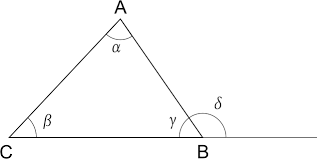 Tu hai x, y e z che sono gli angoli interni, la cui somma è 180 gradi. Teorema Angolo Esterno