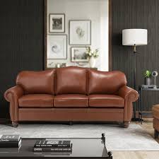 Macimo 81 In Rolled Arm Genuine Leather Rectangle Transitional 3 Seater Sofa In Brown
