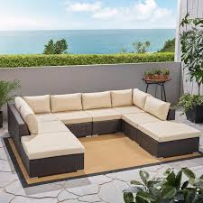 Christopher Knight Home Santa Rosa Outdoor 6 Seater Wicker Sofa Set With Aluminum Frame By Size 8 Beige