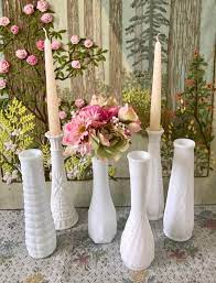 6 Milk Glass Bud Vase Set Milk Glass
