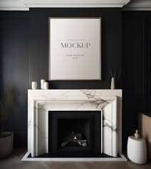 A Marble Fireplace With A Picture Frame