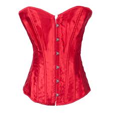 Muka Womens Red Satin Overbust Fashion Corset Bustier Top