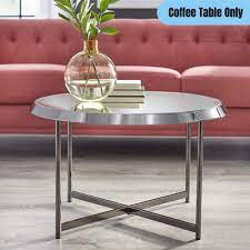 Mirrored Top Round Coffee Table Metal