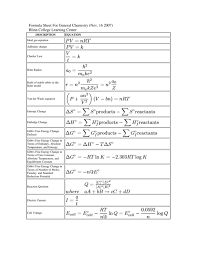 Formula Sheet For General Chemistry