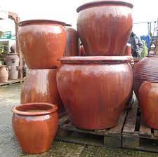 Large Copper Red Glazed Tree Planters