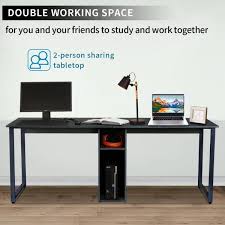 If you are bored with such a common design, this one is undeniably a good answer. Gzmr Black Double Workstation Desk Design Home Office 2 Person Computer Desk With Storage Cubes Sel 482aab The Home Depot