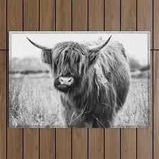 Highland Cow Landscape Black And White