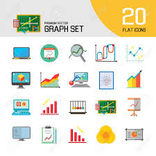 Graph Icon Set Magnifier And Graph Growing Bar Chart Declining
