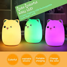 Cute Colorful Kitty Led Children Night Light Kids Silicone Cat Lamp 7 Color Flashing Usb Rechargeable Lighting Cute Night Lamp Bedroom Light Red Blue Wish