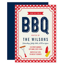Red Gingham And Blue Summer Bbq Invitation