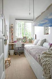 interior of a narrow bedroom style