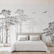 Mural Black And White Trees Silhouette