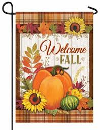 Welcome Fall Pumpkins And Plaid Garden