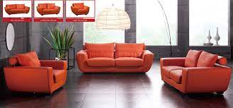 Orange Top Grain Leather Modern Sofa W
