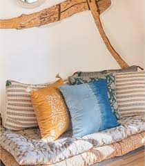indigo and beige khadi cushion cover