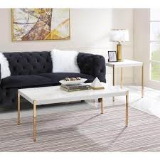 Westsky 24 Wide Modern High End Minimalist Rectangle Coffee Table White Gold Finished In Composite Wood Top With Metal Frame