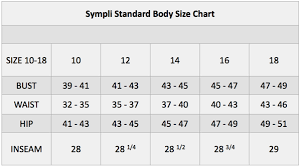 Sympli Size Chart Boutique Sisi