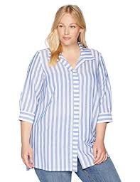 Foxcroft Womens Plus Size Skye Soft Stripe Tunic Lapis