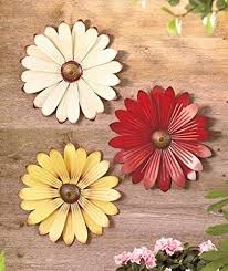 Set Of 3 Cream Red Yellow Metal Flower