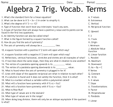 Algebra 2 Trig Vocab Terms Worksheet