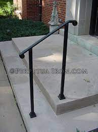 Always plumb, cut and fit your rail to the steps before inserting post mount brackets into the posts. Simple Elegant Wrought Iron Railing No Pickets Cast Iron Scroll Ends Railings Outdoor Outdoor Stair Railing Wrought Iron Stair Railing