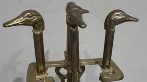 Lot Brass Fireplace Tool Stand With