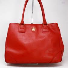tory burch red leather poppy large tote