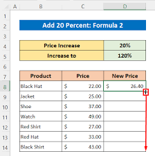 add 20 percent to a in excel