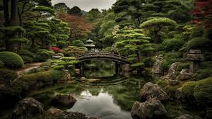 The Japanese Garden With A Bridge And