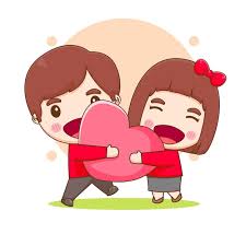 cute couple hugging love heart chibi