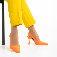 Pantofi dama portocalii din material textil cu toc Dolabella - Kalapod