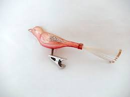Vintage Glass Bird Ornament Pink Clip