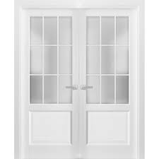 Solid French Double Doors Frosted Glass
