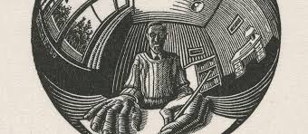 The piece requires a second look because of its stunning realism and upon closer examination, the thought process goes wild. M C Escher Prints And Drawings Associates Of The Boston Public Library