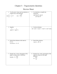 Trigonometric Identities Review Sheet