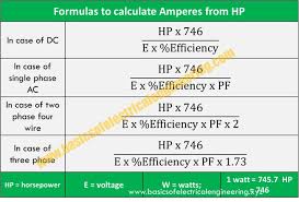 Hp To Amps Formula Dc Single 2 And 3 Phase Ac Motors