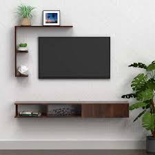 Walnut Wooden Tv Unit Cabinet With Shelves