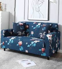 blue fl polyester 2 seater sofa